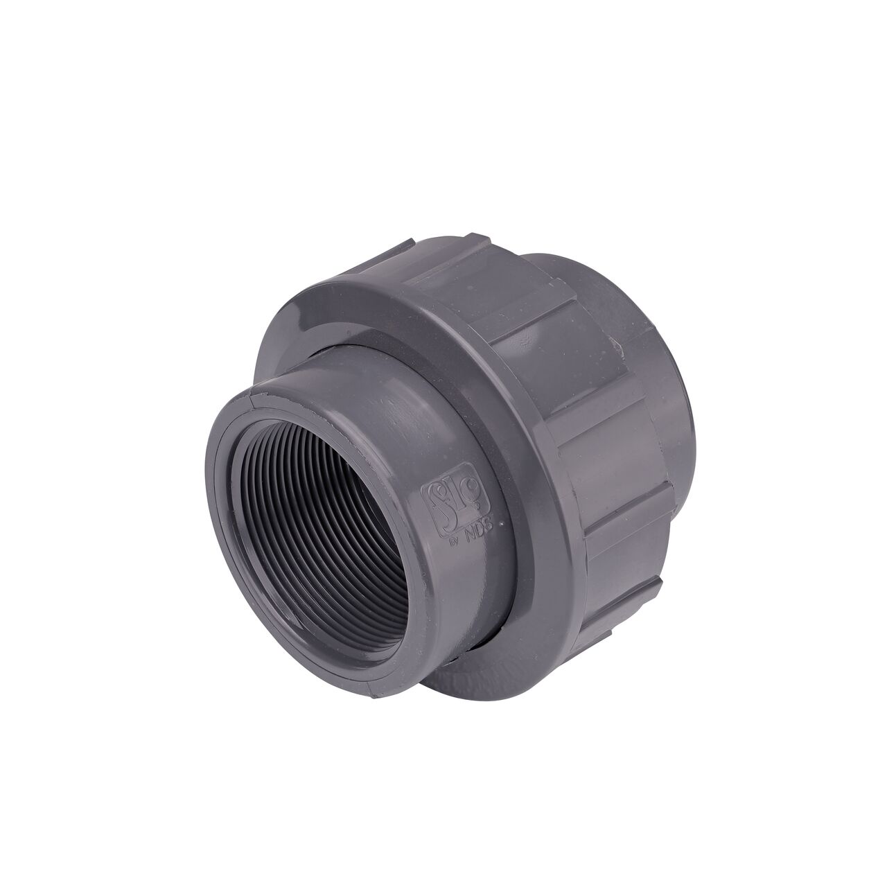 The NDS 2 in. PVC FPT Union connects two 2 in. schedule 80 pipes with MPT ends to create a leak-resistant connection without the need for traditional glued sealant (NDS U-2000-T)