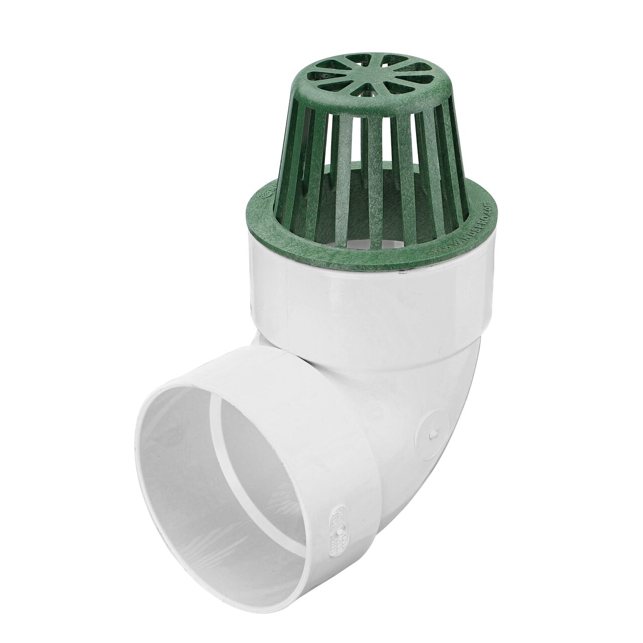 NDS Green Plastic 4 in. Atrum Grate (NDS 75)   installed on 4 in. elbow