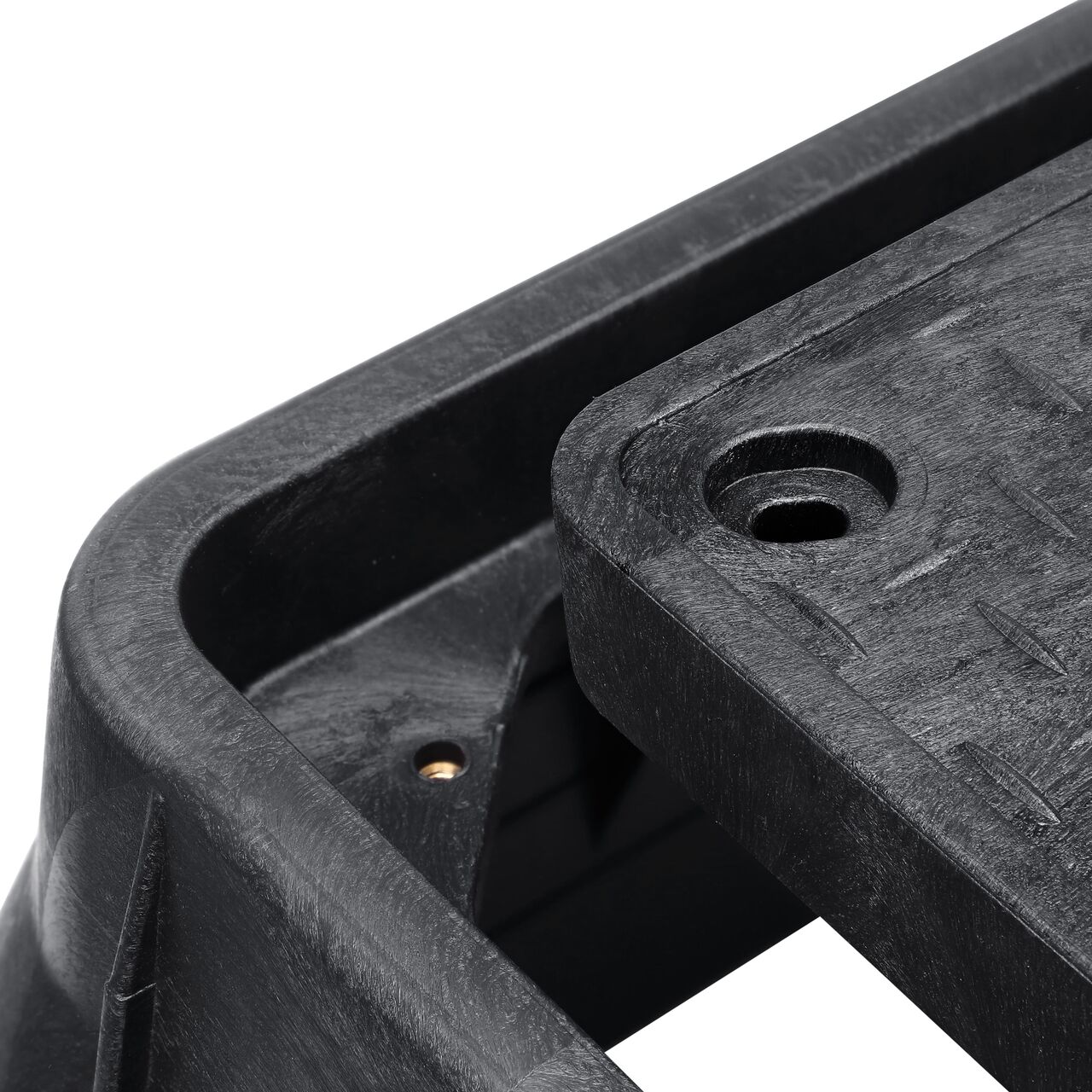 Align the latch on the lid with the latch from the NDS 13 in. X 24 in. Rectangular Standard Series Black Meter Box and Black Water Meter Cover with Bolt (NDS 125BCDMCIFB) for a secure fit