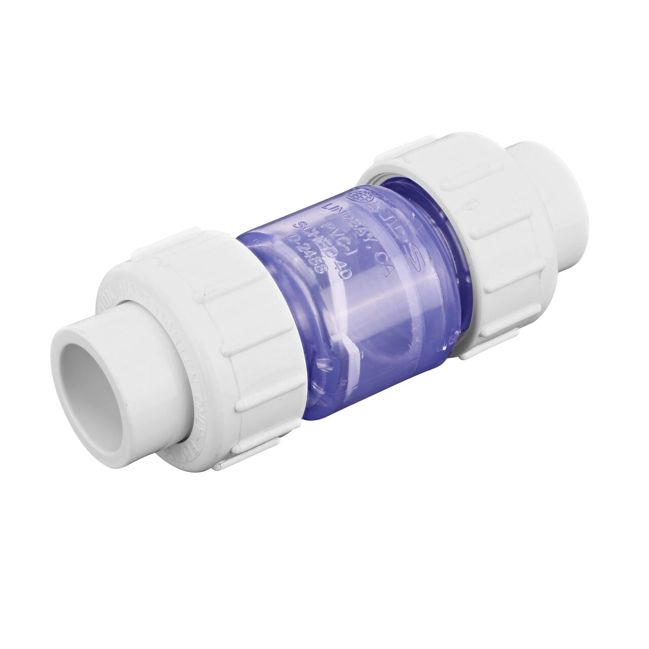 The clear NDS 3/4 in. PVC True Union Swing Check Valve (NDS 1720C07) directs water flow one-way through pipe