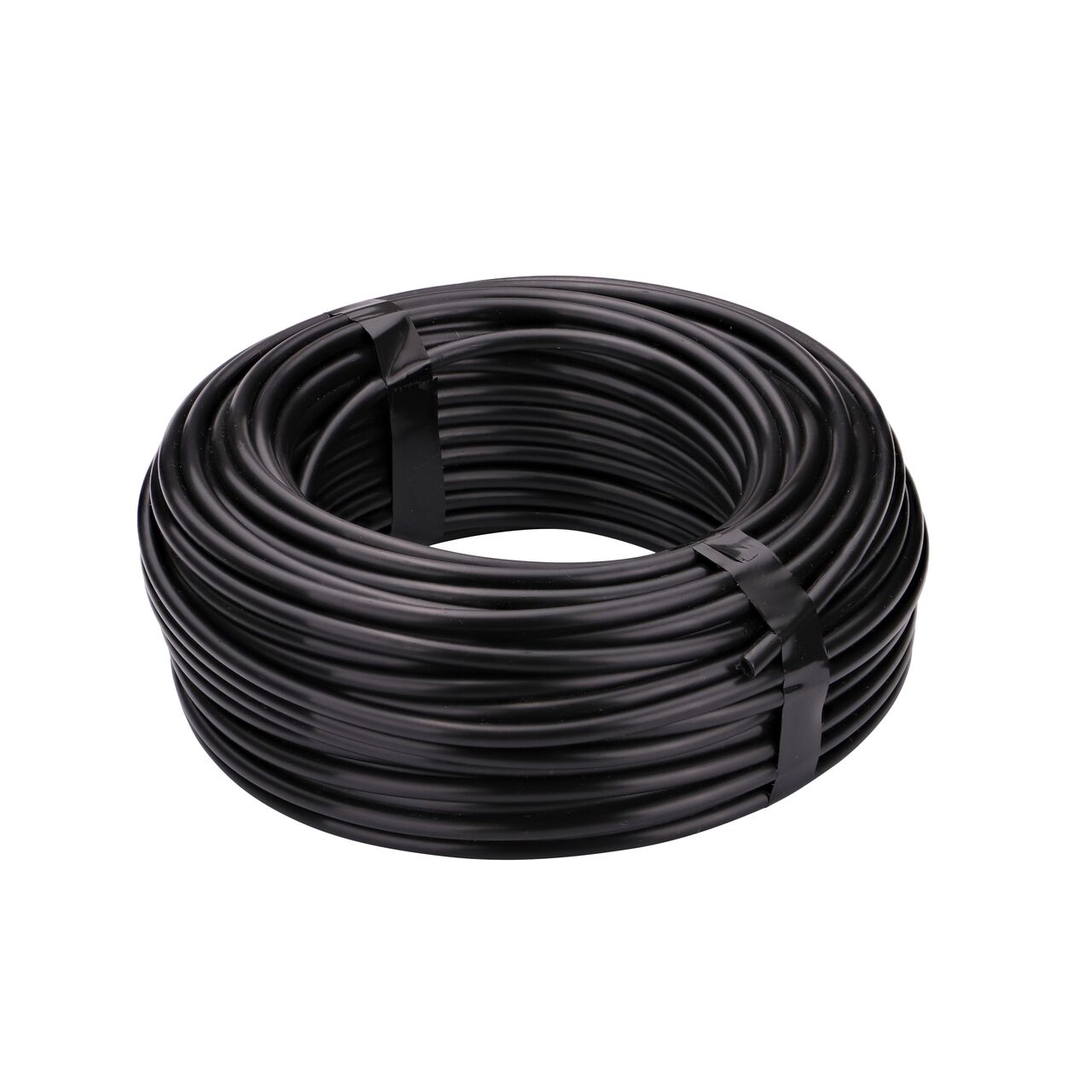 The 1/8 in. Poly Distribution Tubing, Black, 100 ft coil without shrinkwrap includes taped ends to prevent uncoiling