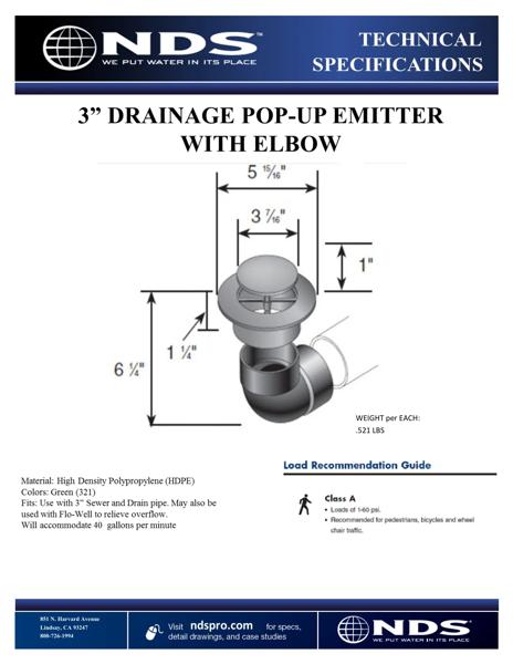 NDS 3 inch Drainage Pop-Up Emitter with Elbow