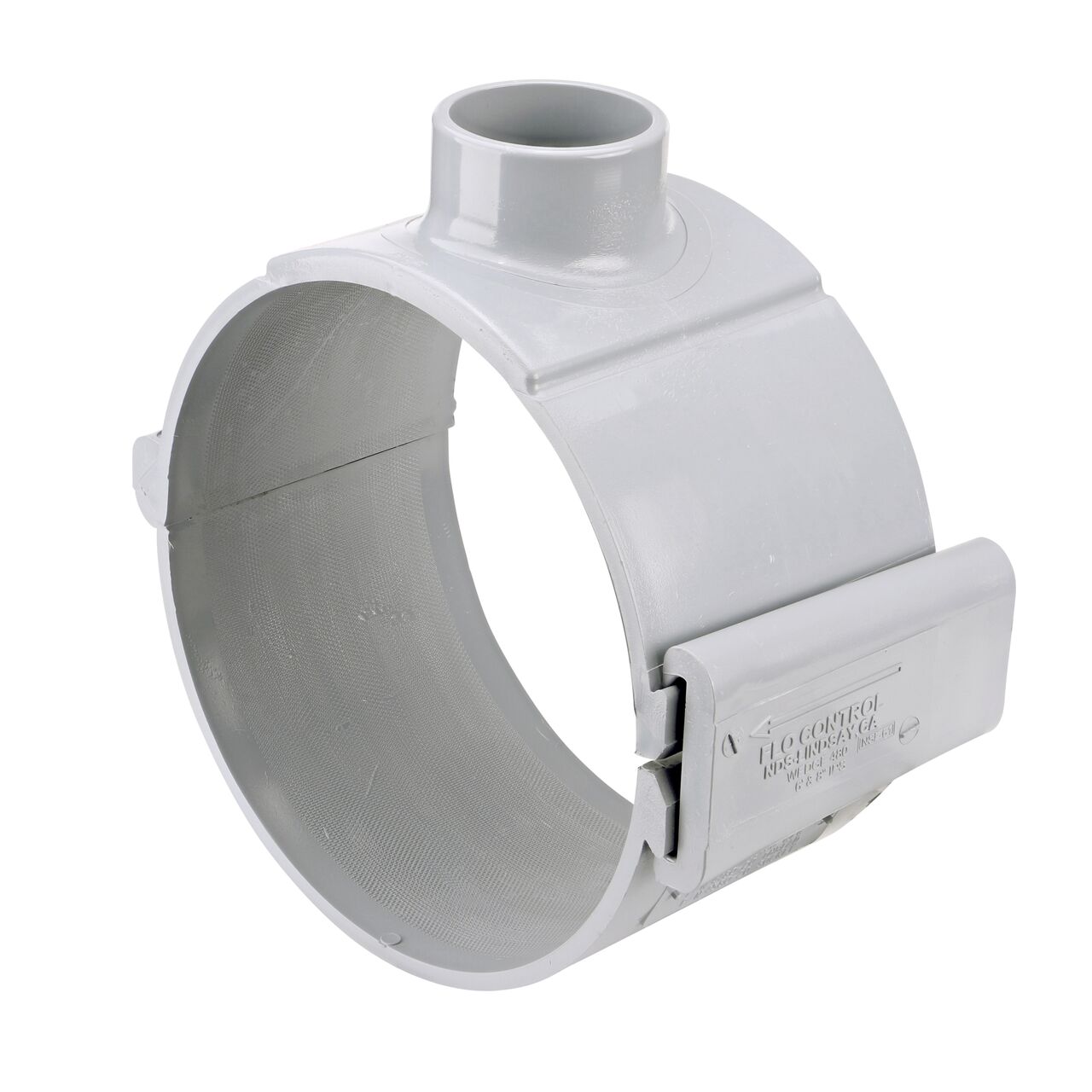 The NDS Clamp-It™ Rigid PVC Saddle with 2 in. slip connection on top (NDS 458020) for 8 in. PVC pipe has a patented wedge design to install a sprinkler irrigation system to existing pipe without any bolts