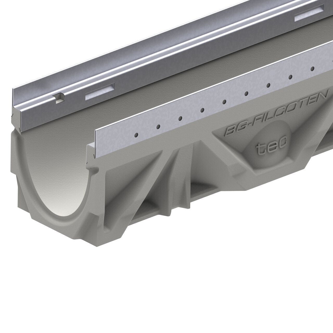 Closeup view of the female interlocking end of the BG-FILCOTEN® by NDS® tec V/E 100 Trench Channel Drain