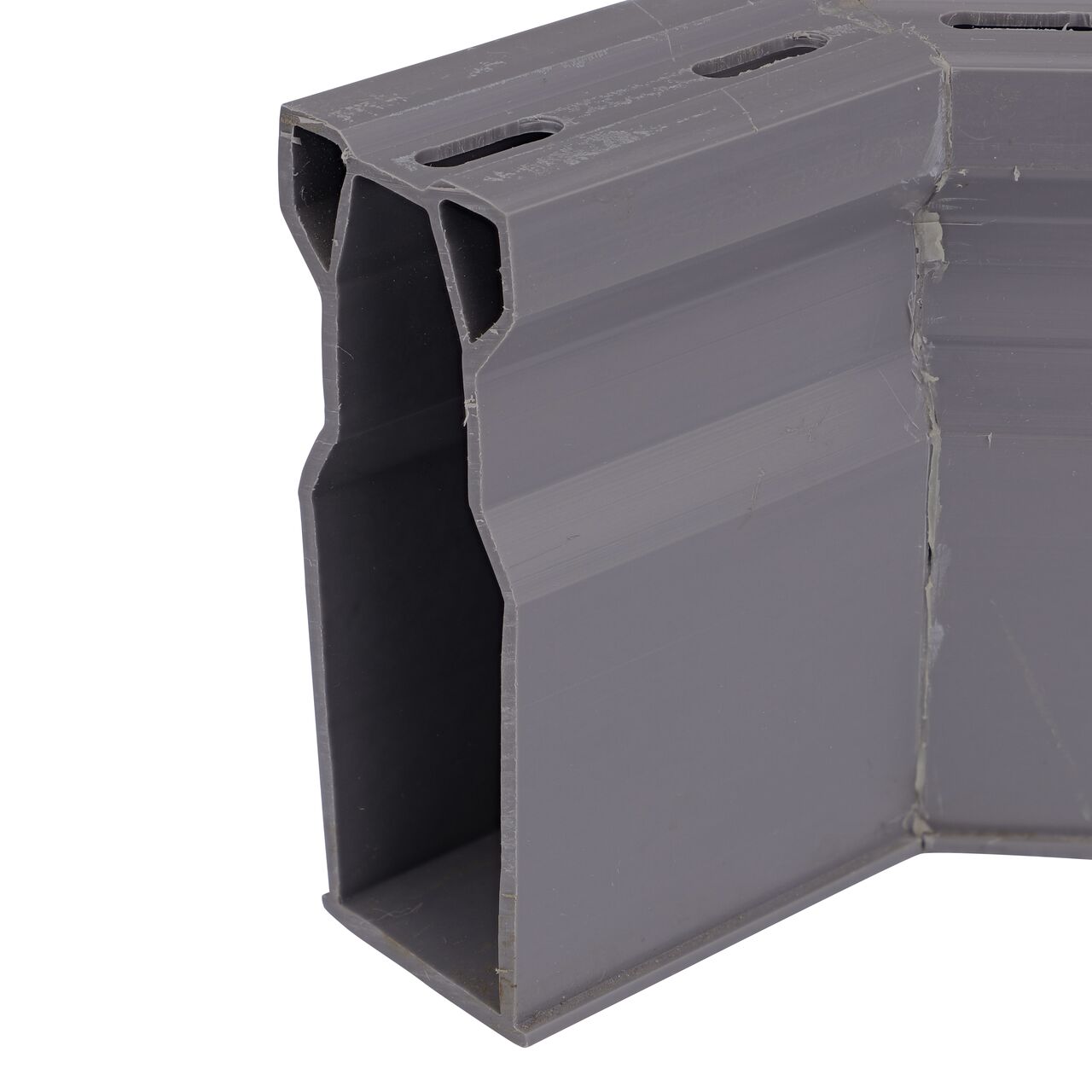 Closeup of the grate design of the Gray Micro Channel Drain 45 degree elbow and inegrated grate (NDS 8303)