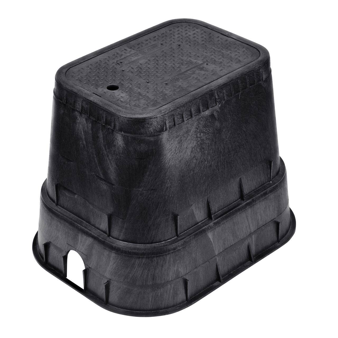 The NDS 14 in. X 19 in. Rectangular Standard Series Meter Box and Cover is a 18 in. high Black Box and Black Cover with Water Meter markings on the Drop-in lid (NDS D1800-DISB) and protects underground irrigation and sprinkler system components and keeps them out of sight
