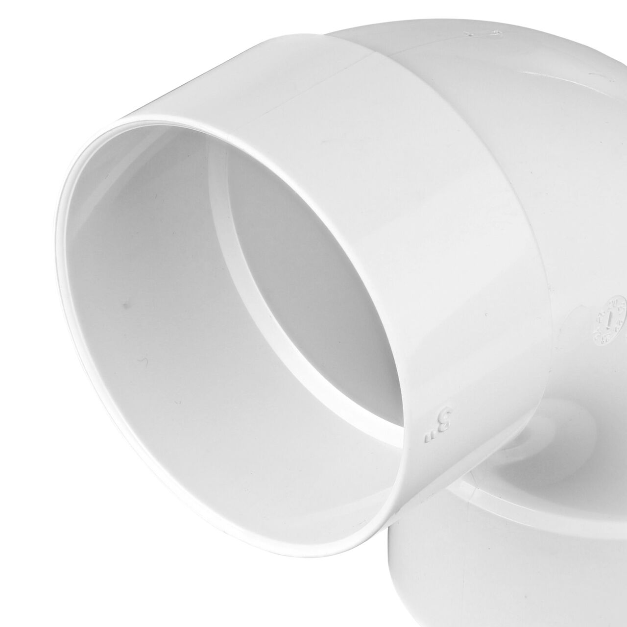 Closeup of the interior lip of the NDS 3 in. PVC 90° long-turn street elbow hub (NDS 31P0)