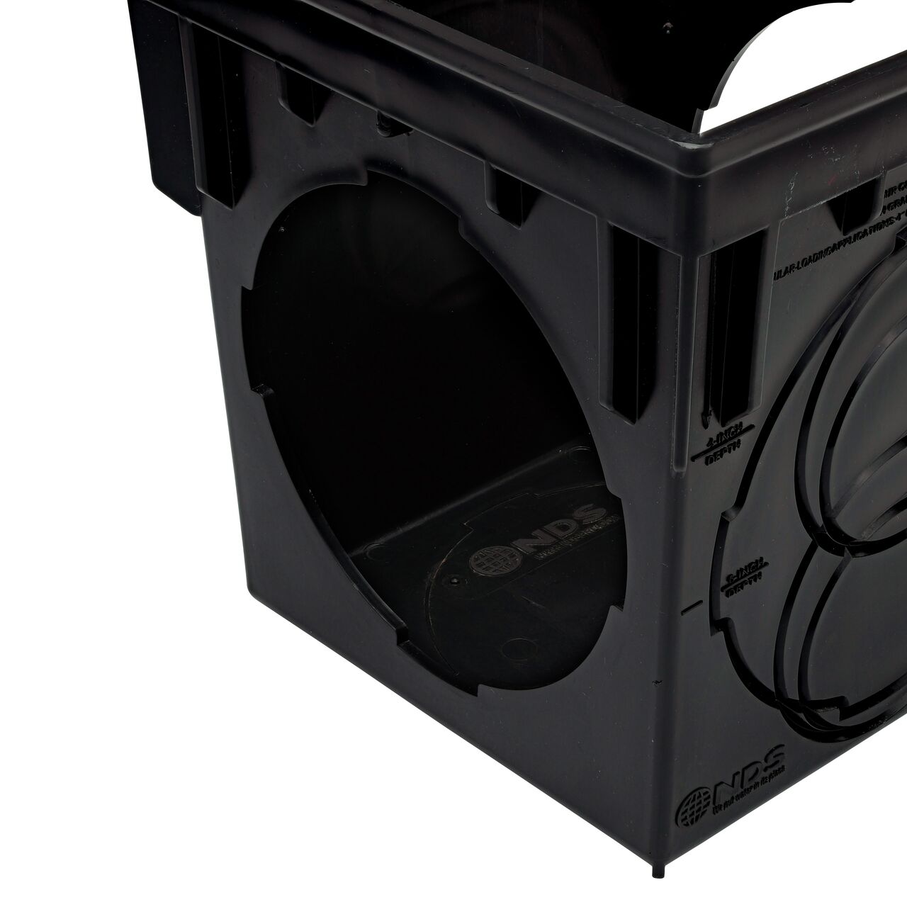 Step 1 in how to connect the 9 in. Square 2-opening Catch Basin Drain (NDS 900, NDS 900BLKIT, NDS 900GRKIT, NDS 900SKIT, NDS 900MTLKIT) to pipe is to use the outlet opening in the drain