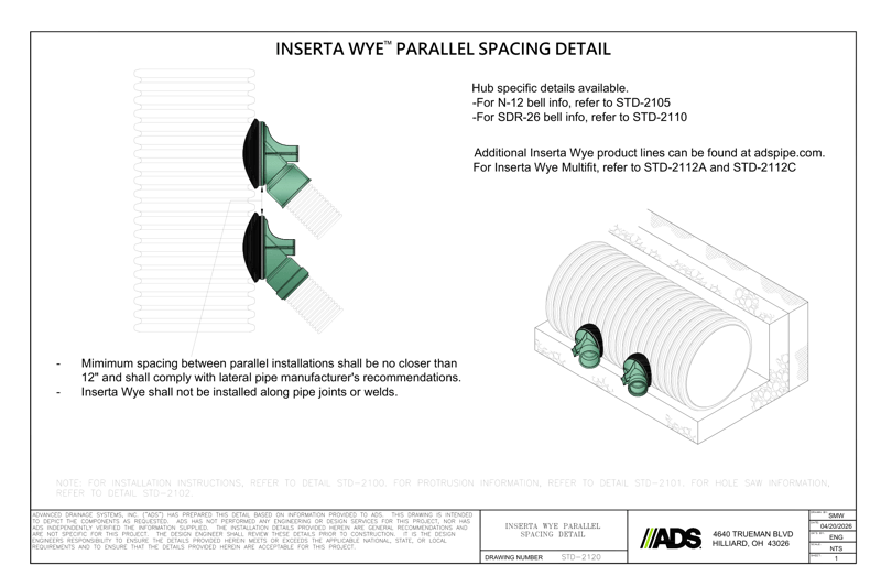 Inserta Wye Parallel Spacing Detail