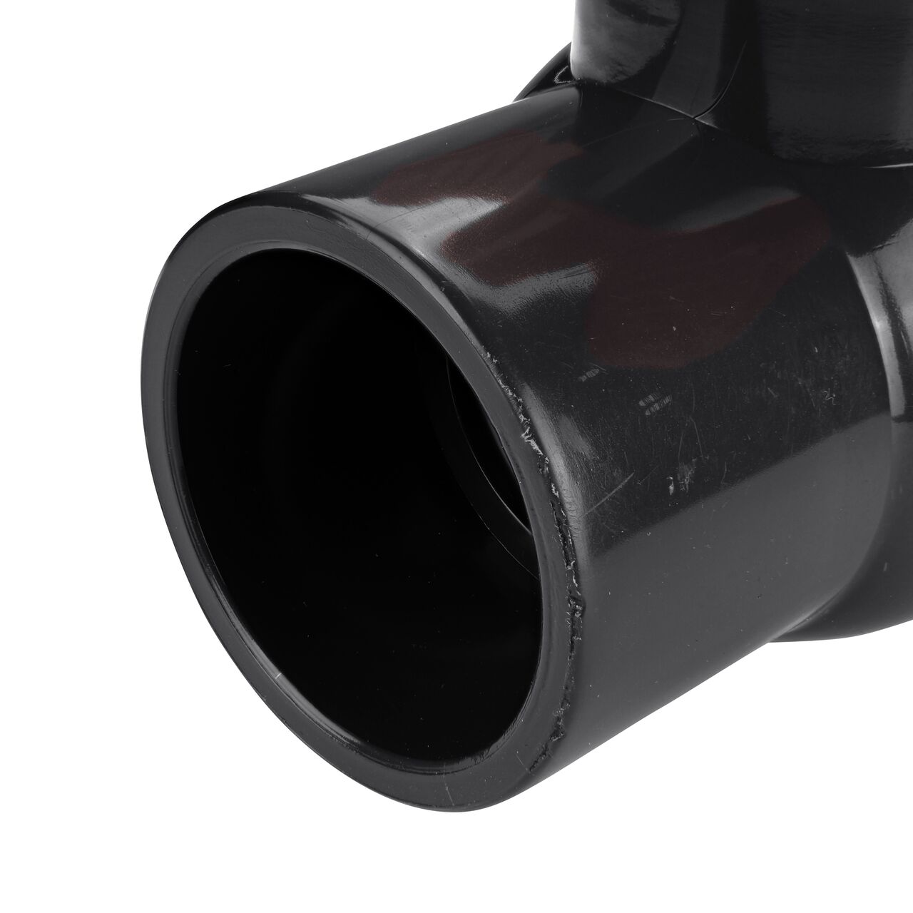 Closeup of the NDS IPS Ball Valve showing the stem that is made of durable PVC material (NDS E1610-12)