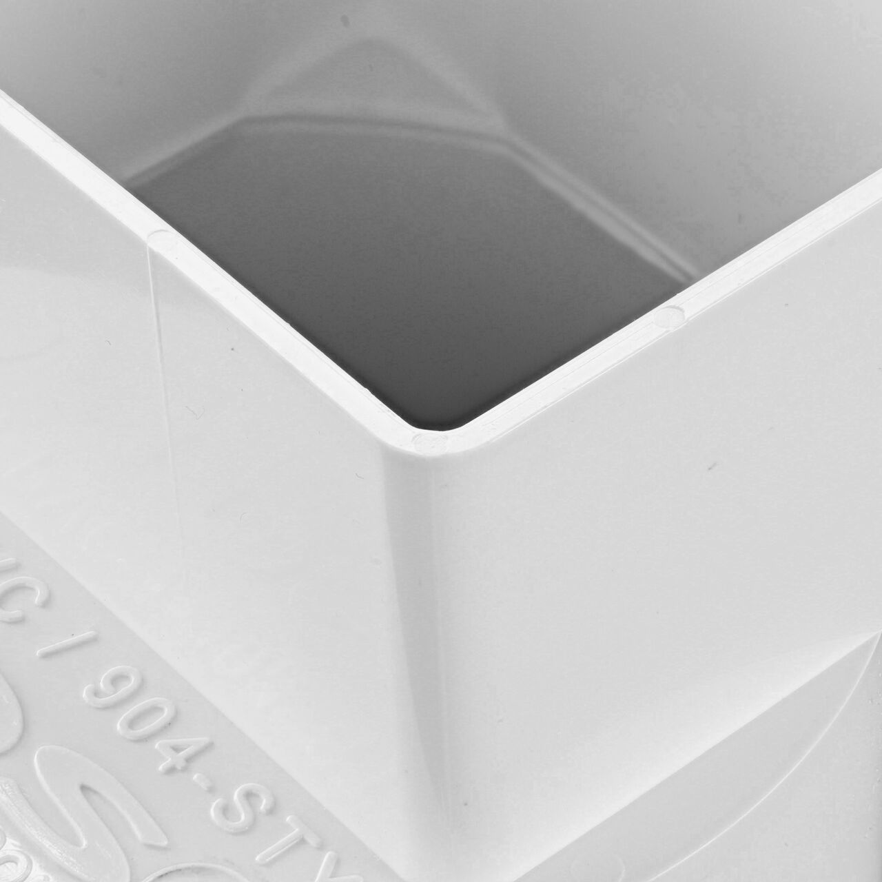 Closeup of the 2X3 in. downspout connection end on the NDS 2X3 in. Downspout X 4 in. S&D Hub Downspout Adapter (NDS 9P04)