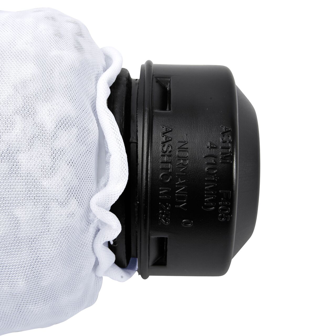 Cap off the end of the EZ Drain™ Gravel-Free French Drain System with a corrugated end Cap (NDS EZ-0802F, NDS EZ-0502F, NDS 4C06)