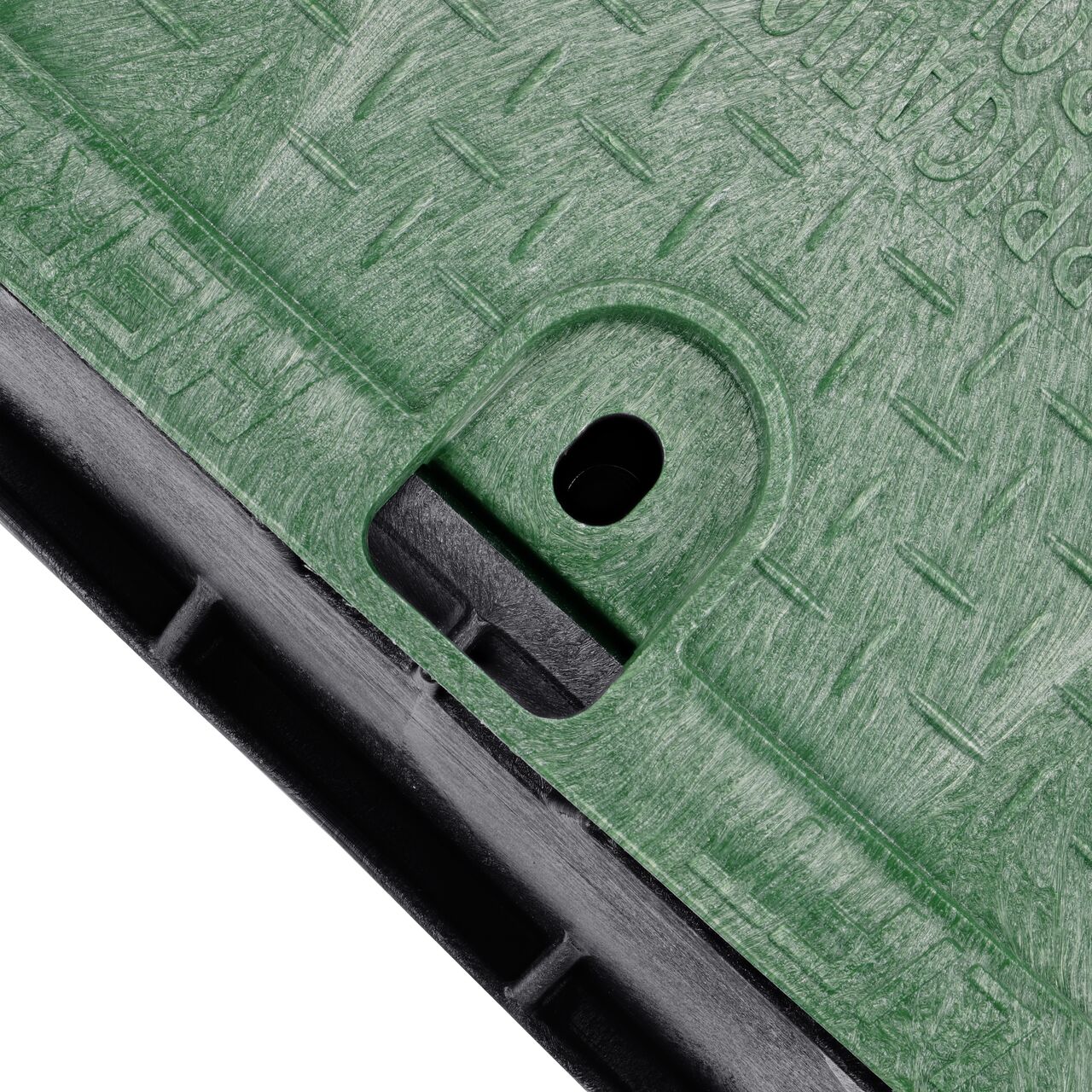 The valve box lid securely in place on the NDS 14 X 19 in. Rectangular Standard Series Black Box Extension and Green Irrigation Control Valve Cover (NDS 115) keeping components protected against the elements, foot traffic, lawn care equipment, and potential vandalism while keeping them out of sight