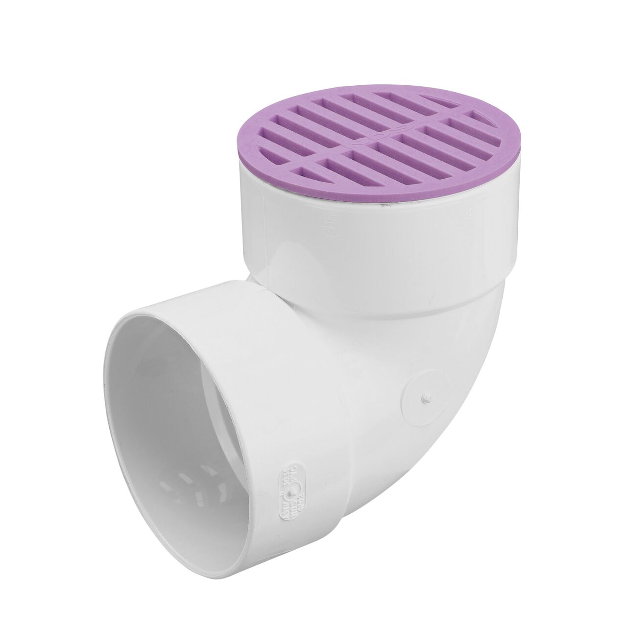NDS 4 in. Round Grate (NDS 13P) installed to a 4 in. elbow (NDS 4P02)