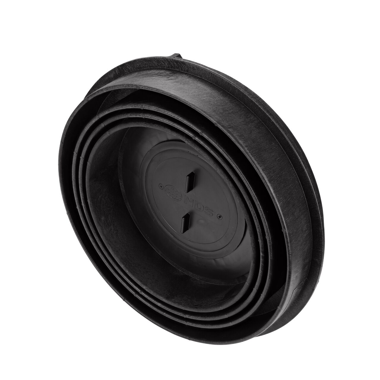 The NDS Outlet Adapter with Reducer Ring (NDS 2410, NDS 1890) works with the NDS 6 in. Outlet Plug for Catch Basin Drain (NDS 1206)