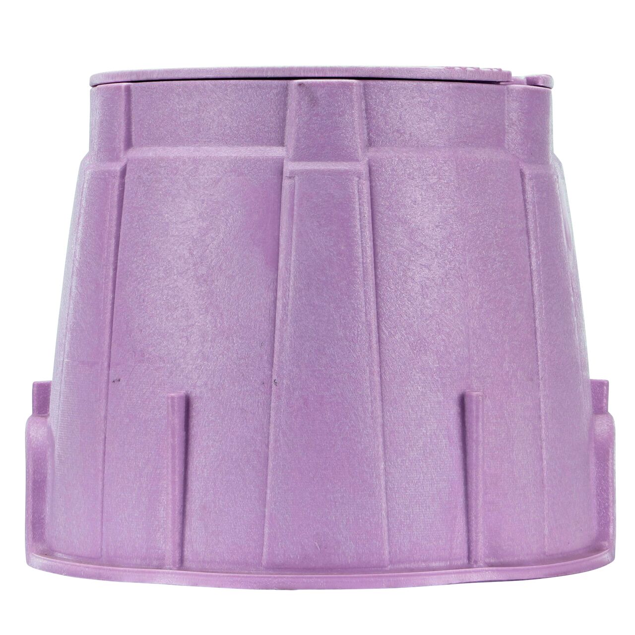 Side view of the non pipe hole side of the NDS 10 in. Round Pro-Spec® Series Valve Box & Reclaimed Water Cover (NDS 312PBCR) which is engineered for superior strength with structural reinforcing ribs