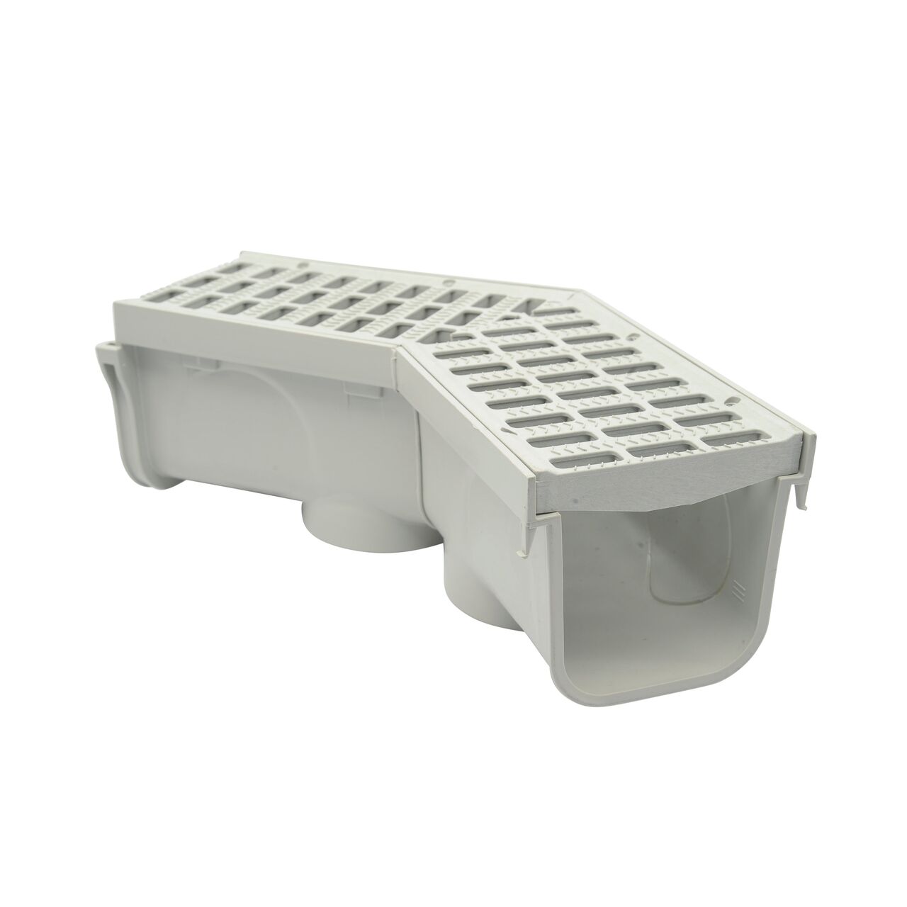 Male end view of the NDS 5 in. Pro Series Deep Profile Channel Drain and Grate with 45° Elbow (NDS 862)