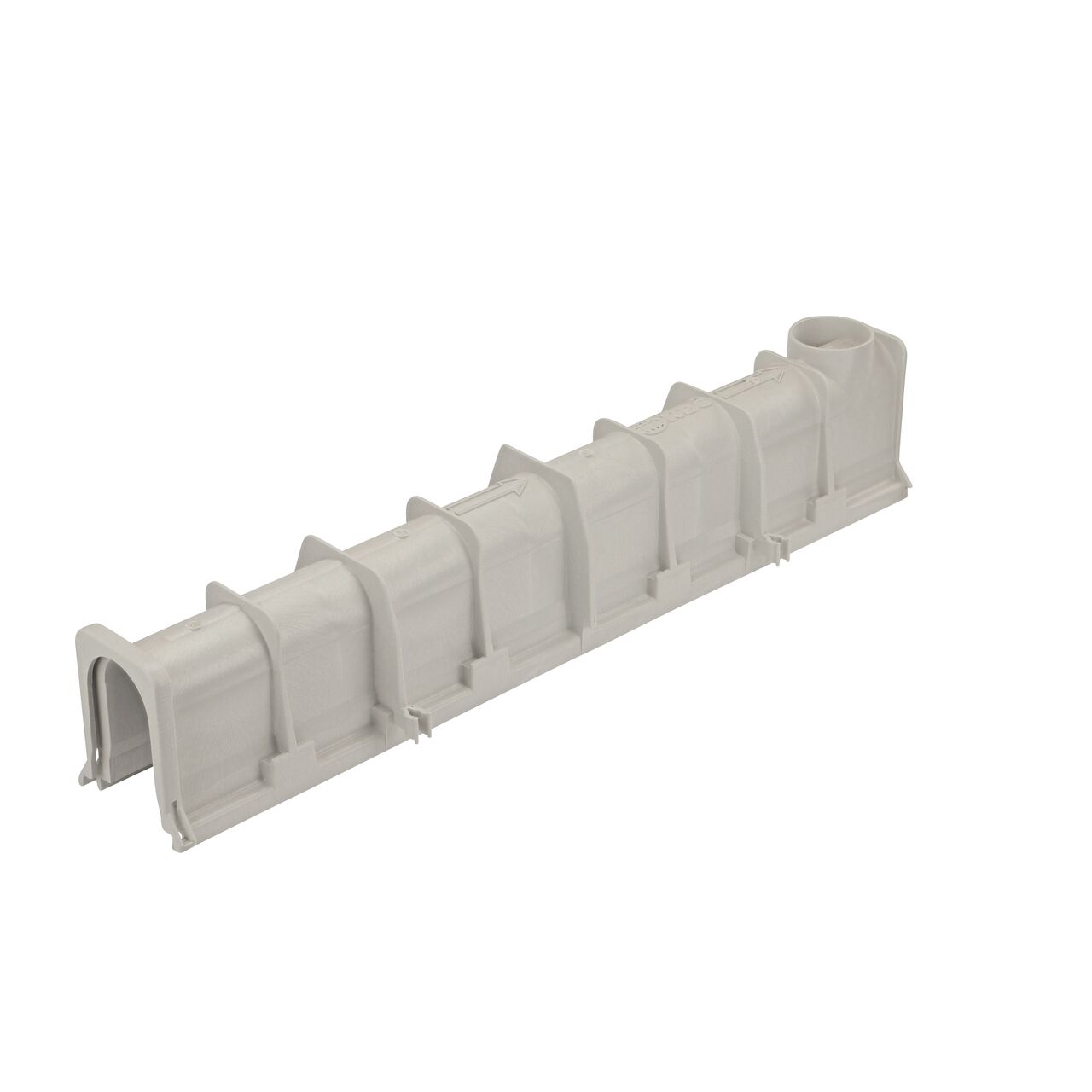 Bottom shot of the NDS 7.36 in. to 7.69 in. Deep Dura Slope Channel (NDS DS-101) shows bottom outlet