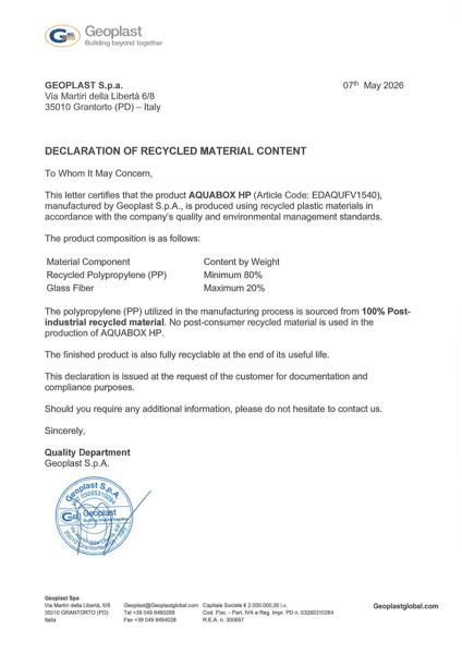 Aquabox - Recycled Raw Material