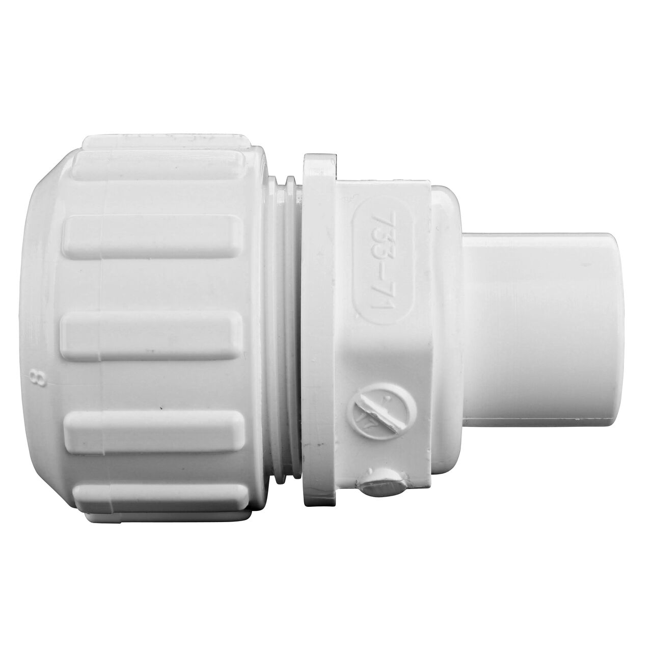 Side View of the NDS 3/4 in. IPS Spigot to 1 in. SDR-9 CTS Flo-Lock™ Gripper Adapter (NDS 733-71) which transports water through pipes