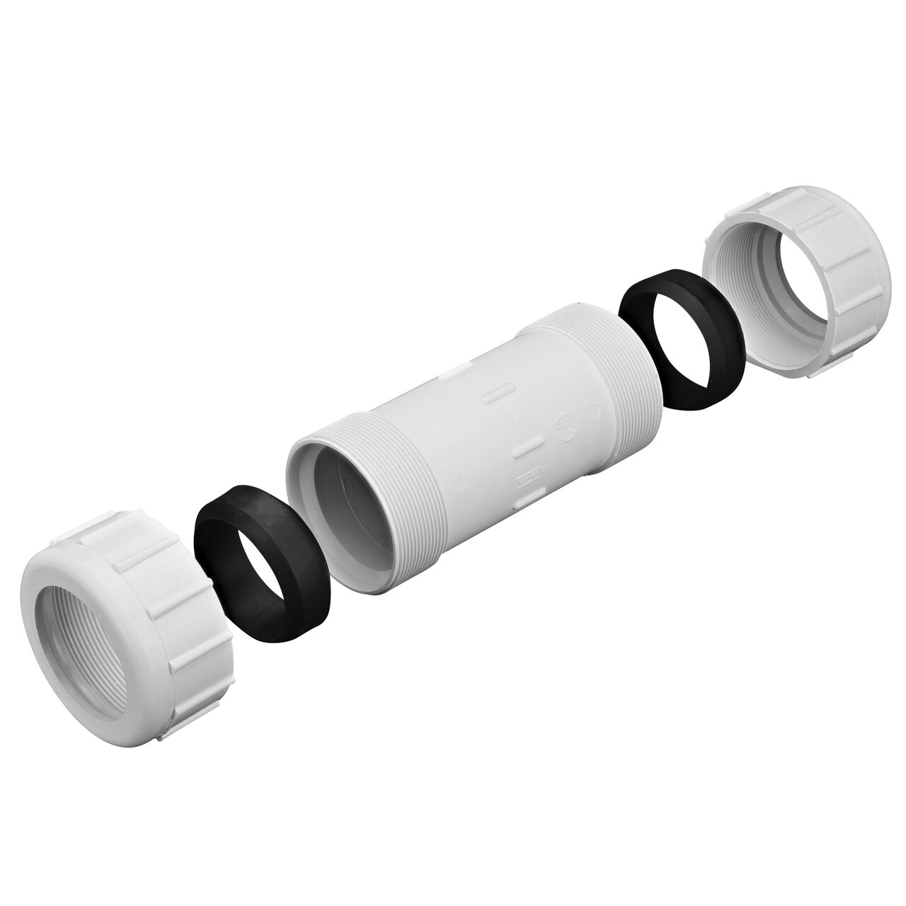 The Compression Adapter 1/4 in. IPS UC unassembled showing that the adapter comes with adjustable nut for corrosion-free connection and reduces pull-out from pipes (NDS CPC-2500)