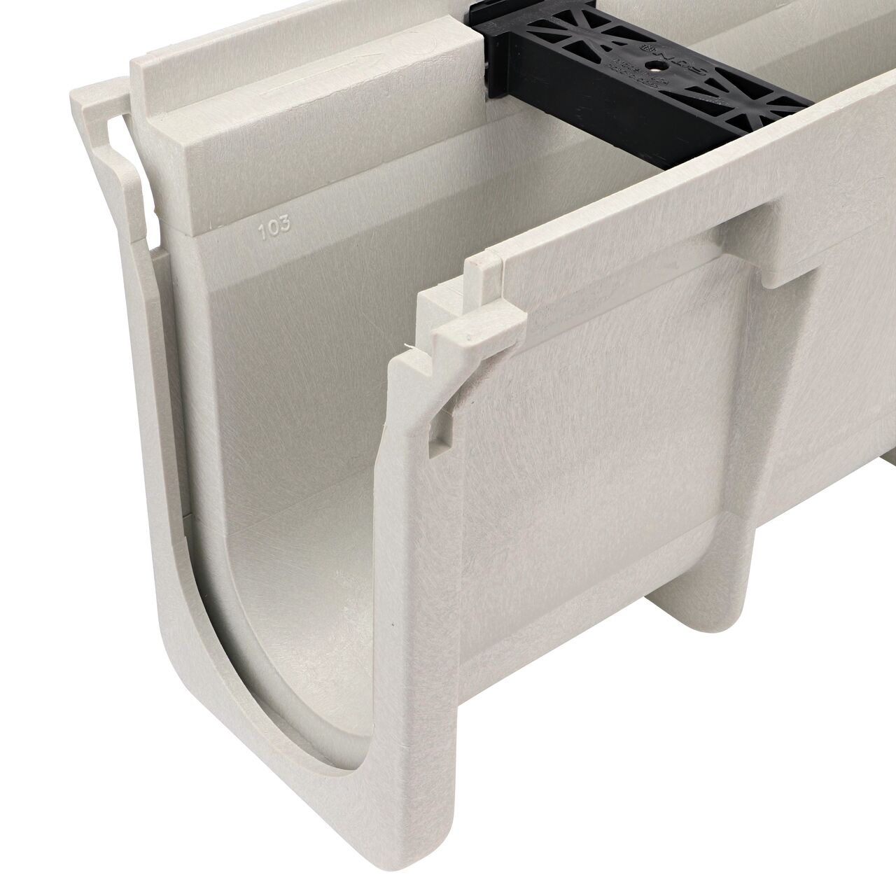 Closeup view of the Dura Slope Channel, 8.03 in. to 8.37 in. Deep, with groove joints facing camera (NDS DS-103)