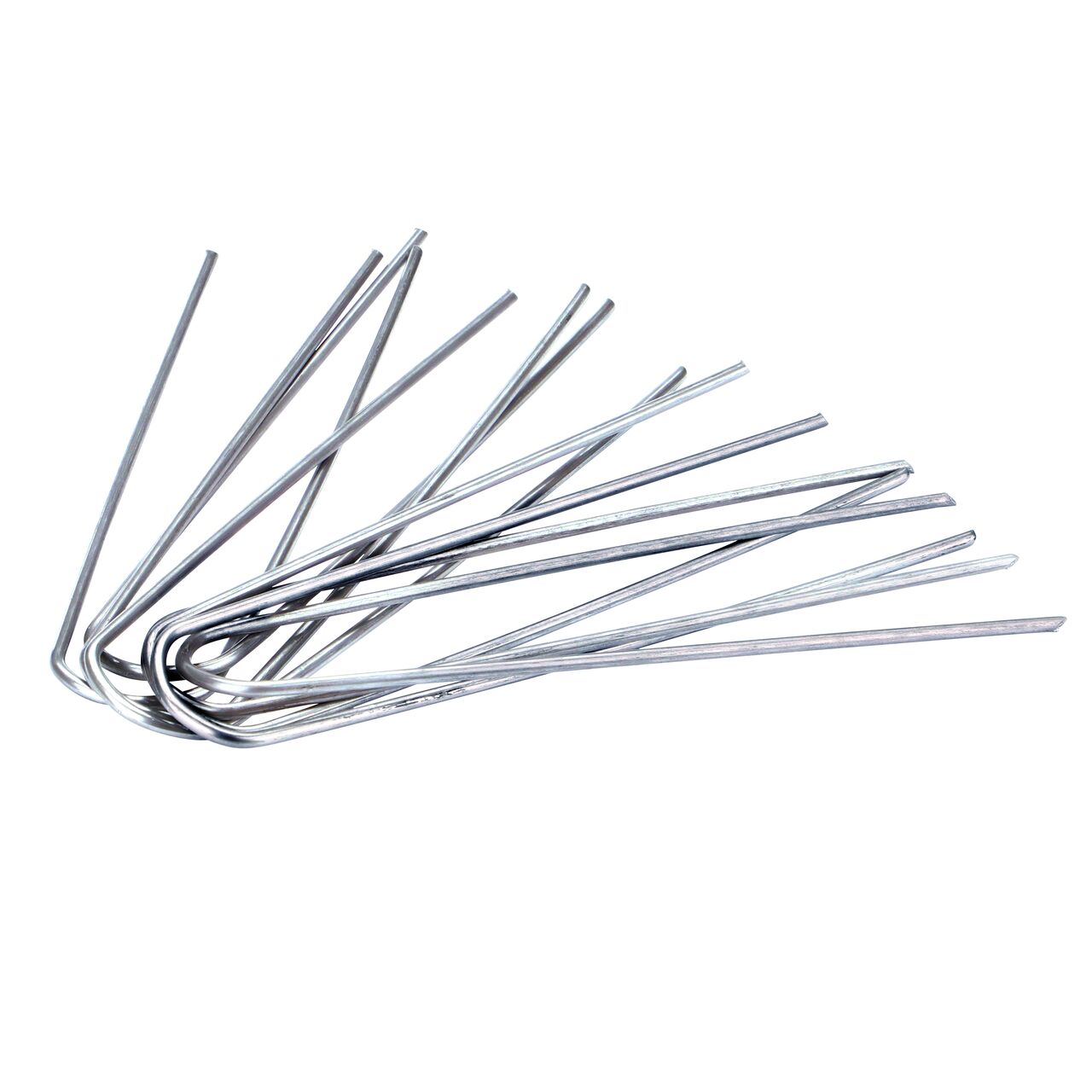 Multiple NDS 6 in. Round Top Sod Staple In Galvanized Steel fanned out (NDS SW6)