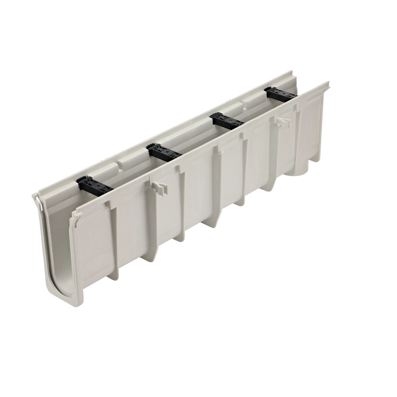 Dura Slope Channel Drain is 11.72 in. to 12.06 in. Deep, with groove joints facing camera (NDS DS-114)