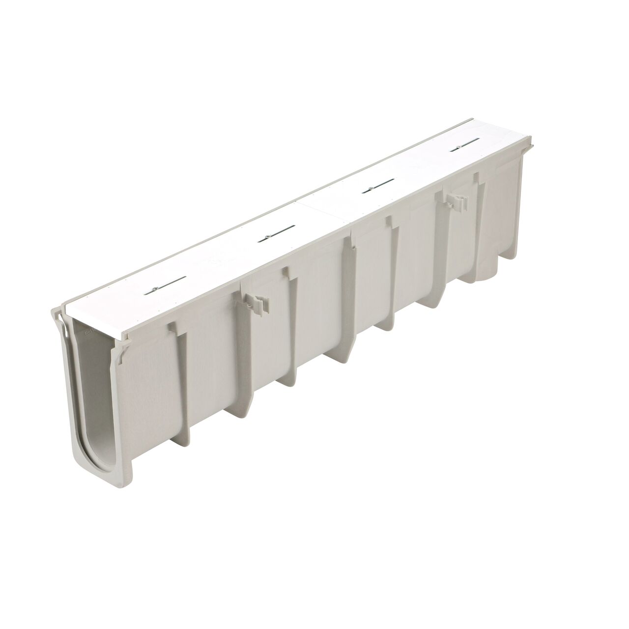 The NDS 11.39 in. Deep Neutral Dura Slope Channel Drain (NDS DS-112N) comes with a blank grate insert pre-installed that needs to be removed before use