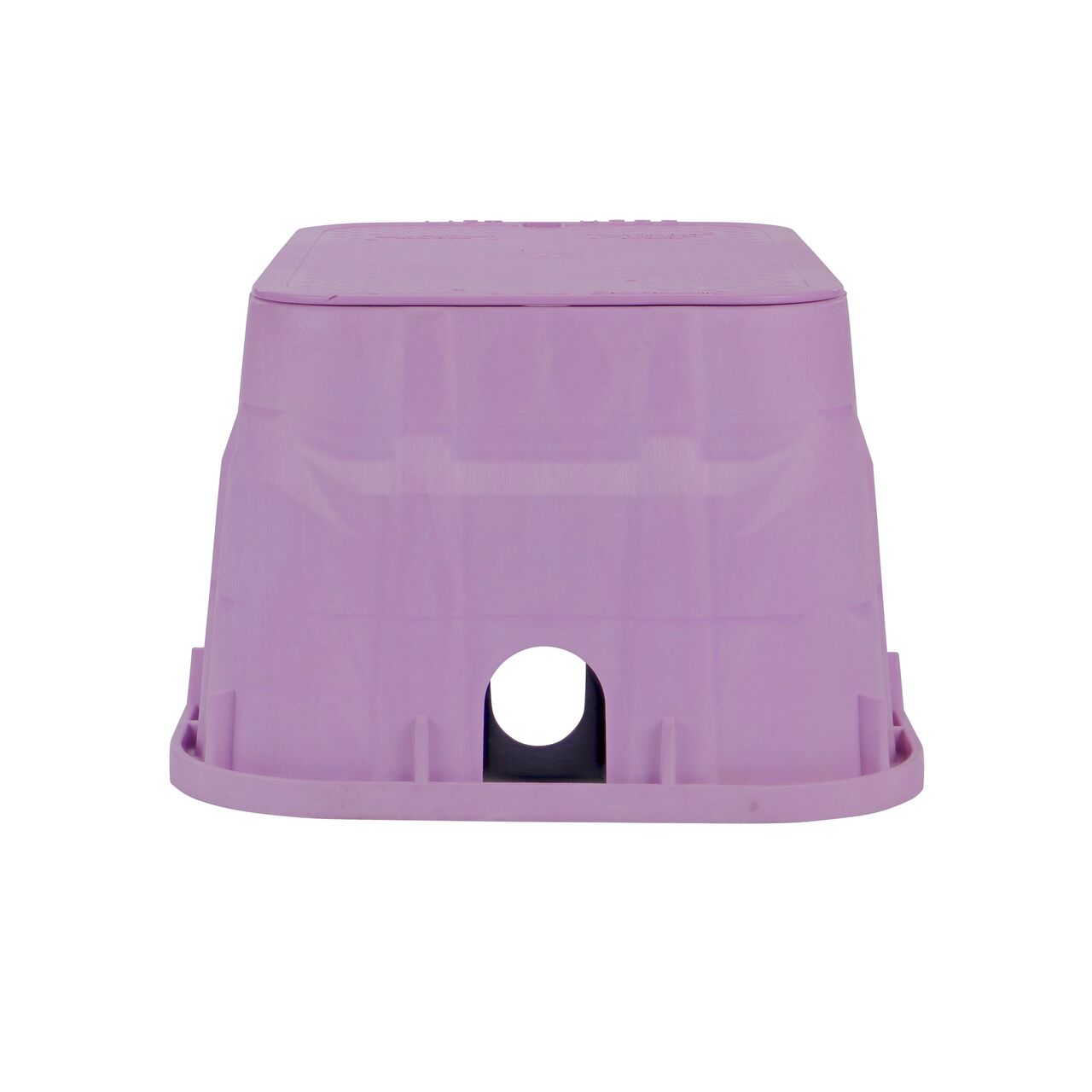 Side view of the shorter width side of the NDS 13 in. X 20 in. Rectangular Pro-Spec® Series Valve Box & Reclaimed Water Cover (NDS 318PBCR) rugged enclosure for water and irrigation pipe connections