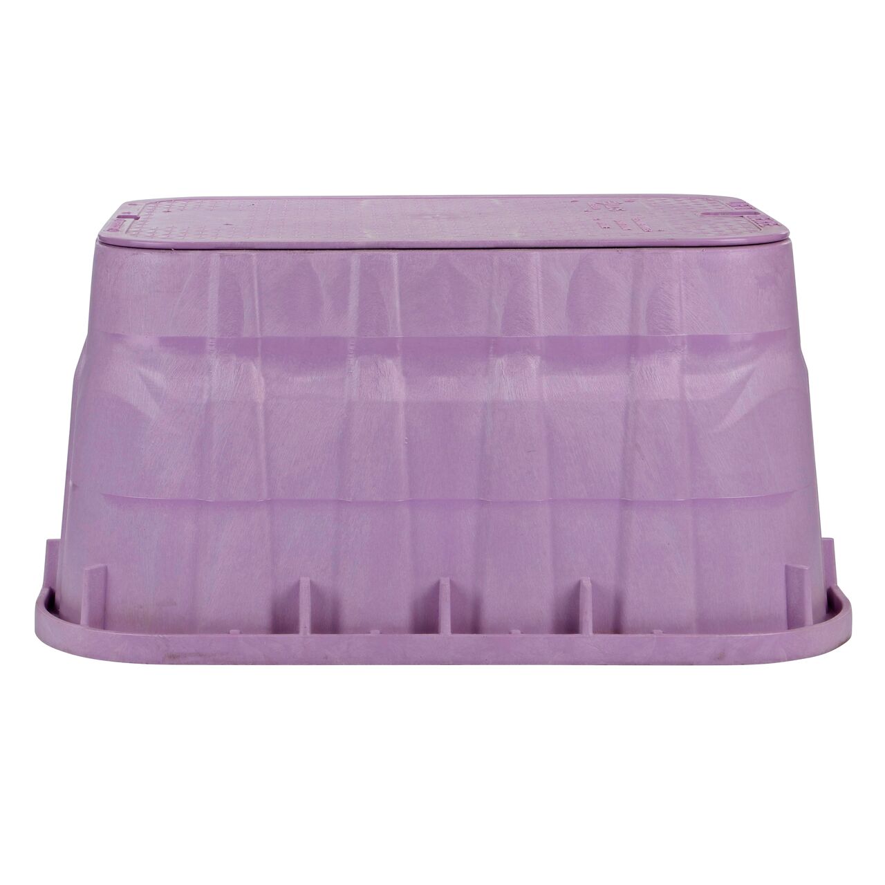 Side view of the longer length side of the NDS 13 in. X 20 in. Rectangular Pro-Spec® Series Jumbo Valve Box & Reclaimed Water Cover (NDS 318PBCBR) which is engineered for superior strength with structural reinforcing ribs