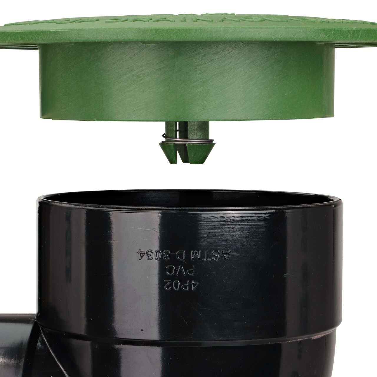 The 4 in. Pop-Up Drainage Emitter connects to the 4 in. Elbow (NDS 421) for a secure fit