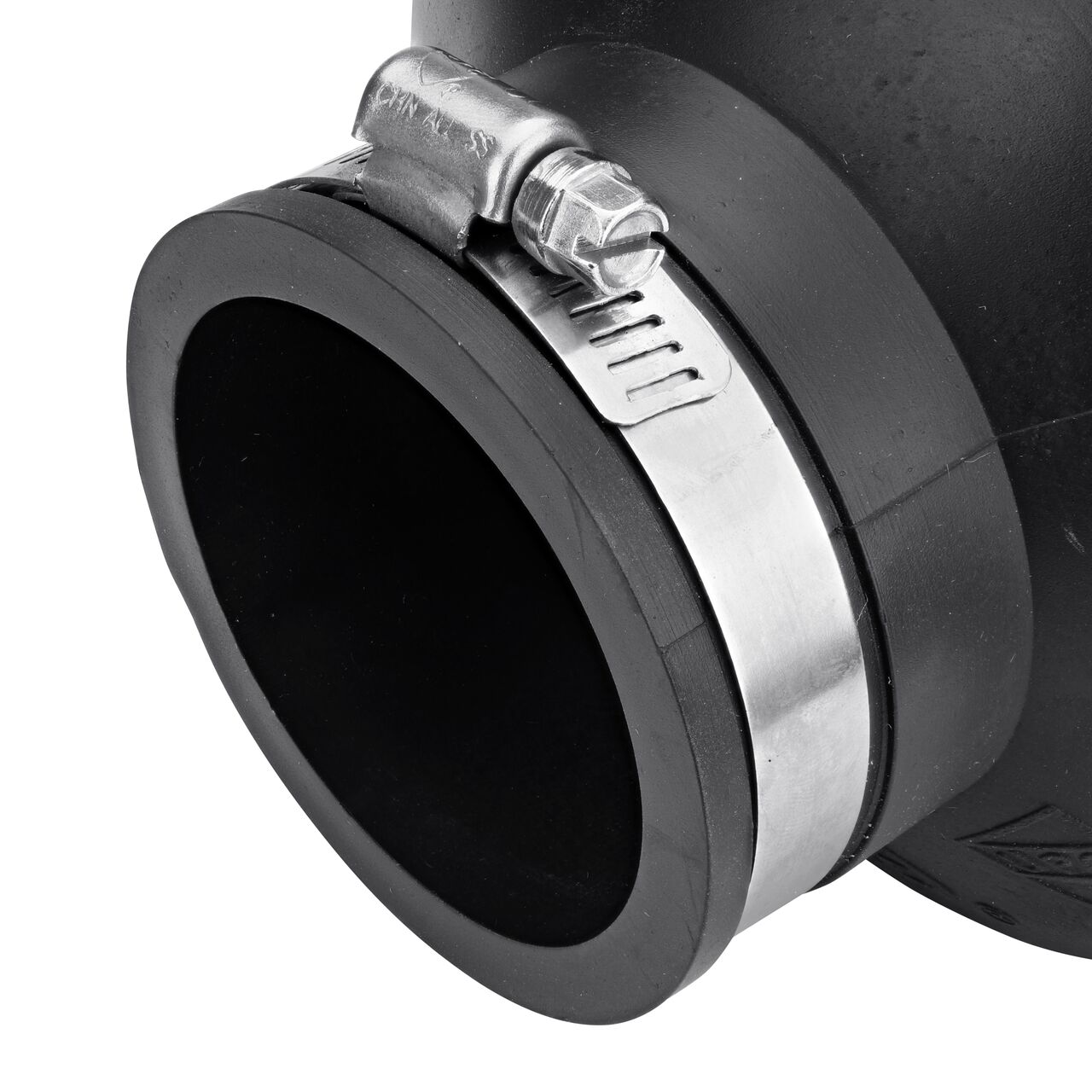 Closeup view of the small end on the NDS 4 in. X 2 in. flex coupling connects two cast iron/sewer and drain or DWV/copper/steel/lead pipes (NDS 56-42)