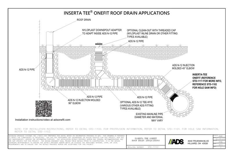 STD-1113 Inserta Tee® Fittings OneFit™ for Roof Drain Application Detail