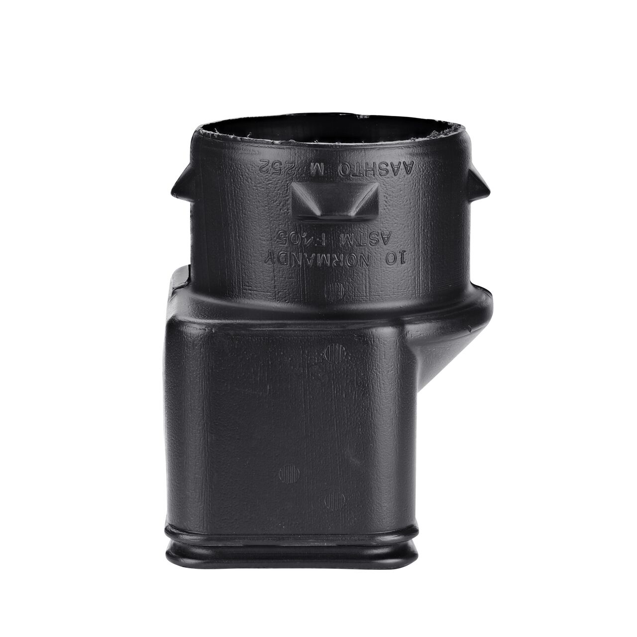 Side view of the High-Density Polyethylene Downspout Adapter transitions 3X4 in. Downspout to 4 in. Hub (NDS 344CDS)
