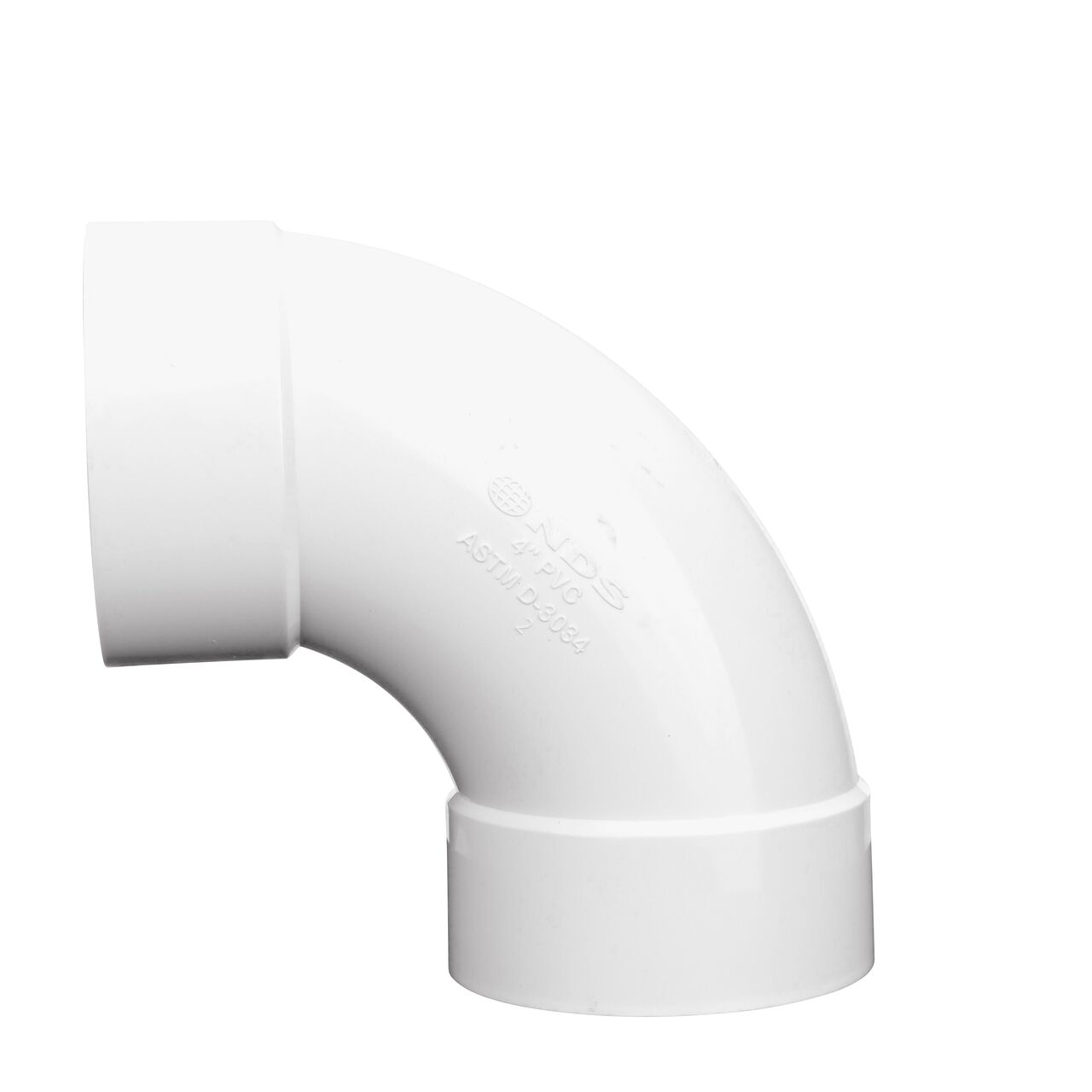 Vertical side view of the NDS 4 in. PVC Sewer and Drain 90° Long-Turn Elbow (NDS 41P0*, NDS 41P0)