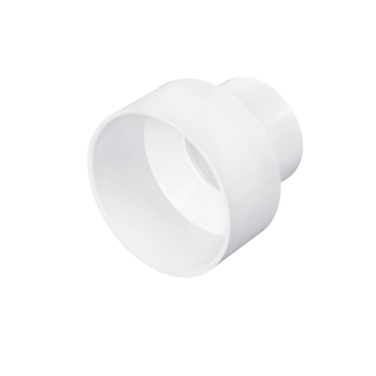 PVC reducer coupling connects 6 in. Sewer and Drain pipe to 4 in. Sewer and Drain pipe; Hub X Hub connection (NDS 6P07)