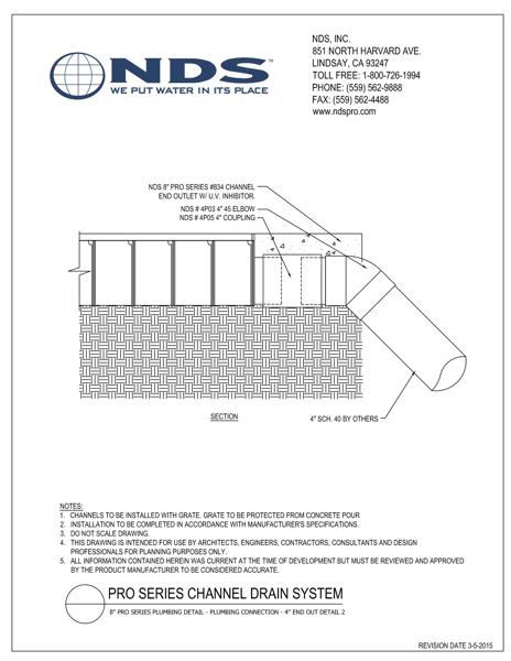 NDS 8 in. Pro Series™ Channel Drains 4 in. End Outlet Connection 2 Installation Detail