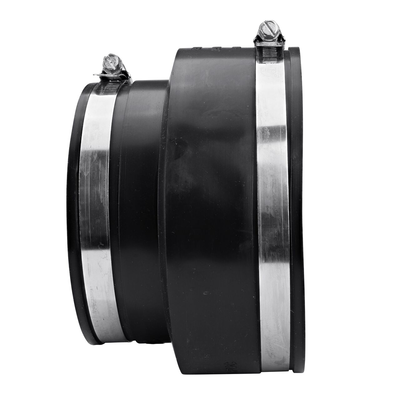 The NDS 4 in. flex coupling for concrete pipe to cast iron or plastic pipe, in horizontal position, is made with material that flexes with normal earth movement (NDS 06-44)