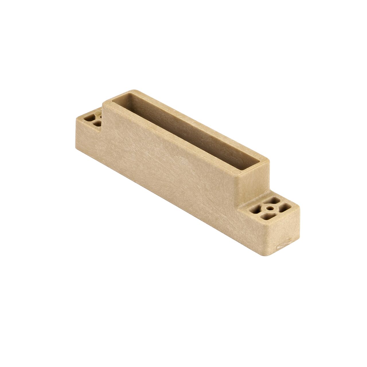 Angled view of the bottom of the Sand Slotted Plastic Dura Slope™ Channel Drain EZ-Track™ Radius Coupling Grate (NDS DS-664MG)