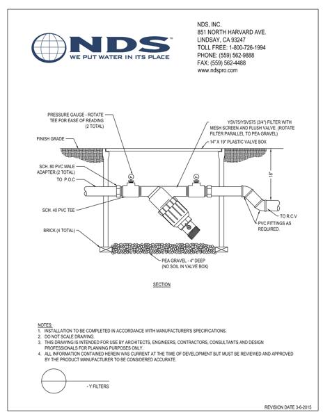 NDS Pressure Regulating Y Filters Installation Detail