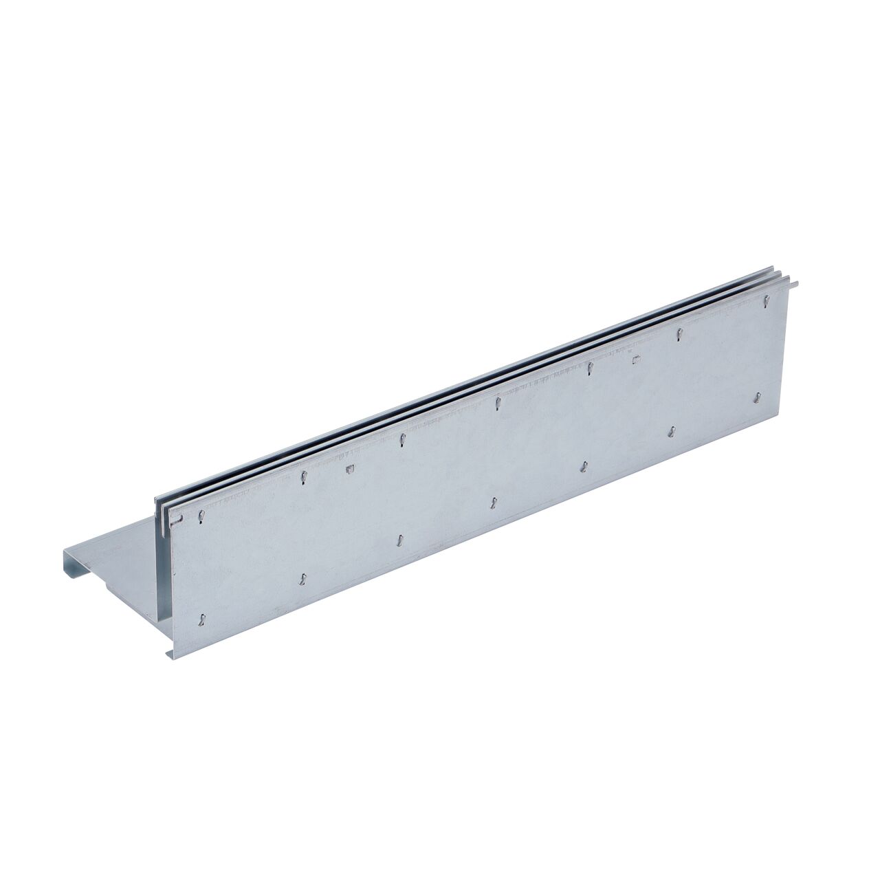 The outside edge of the 2 feet long NDS Dura Slope galvanized steel slot top channel drain grate (NDS DS-ST2)