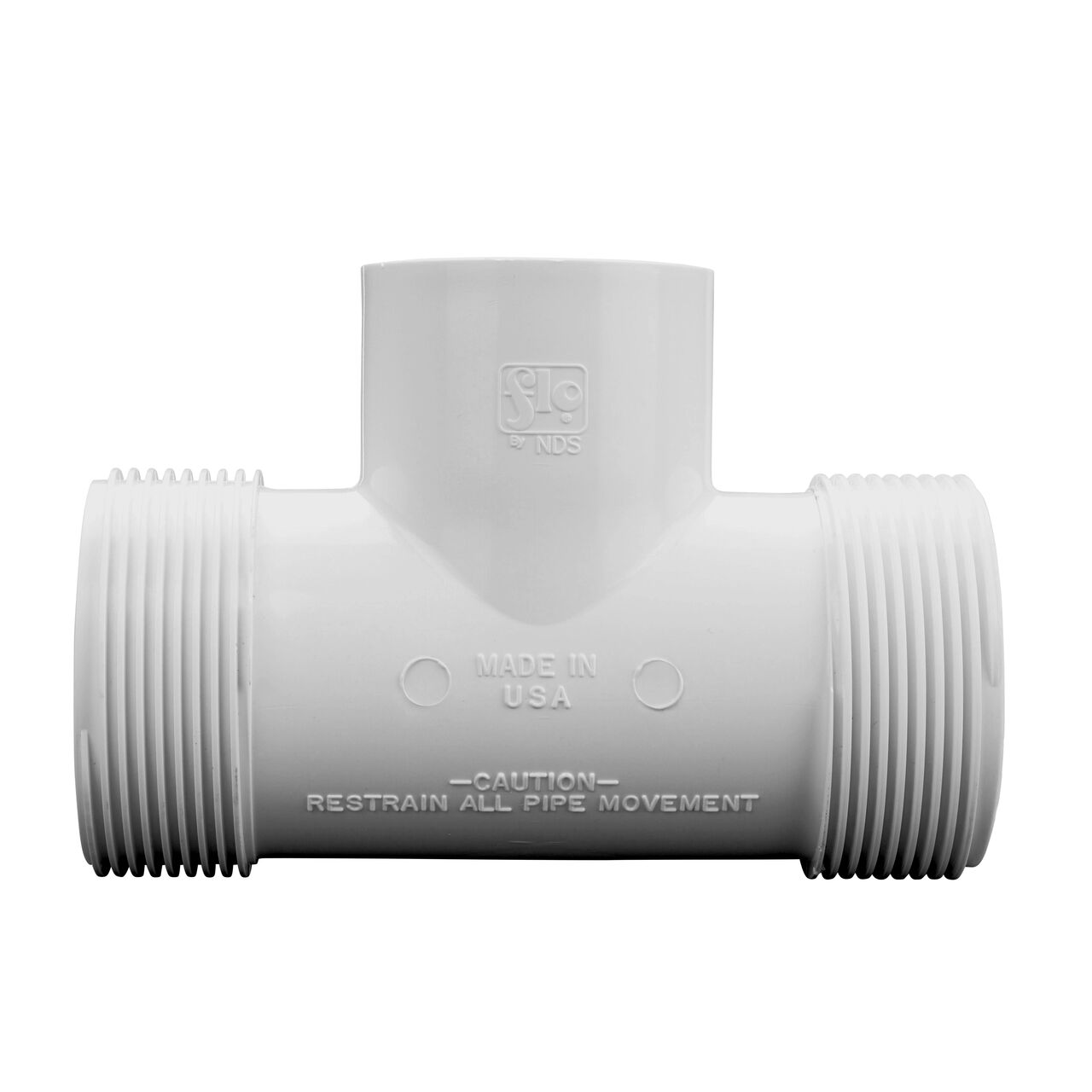 The NDS PVC Threaded Tees has adjustable nut on each compression end that tighten and secure to pipes (NDS CPT-1250-S)