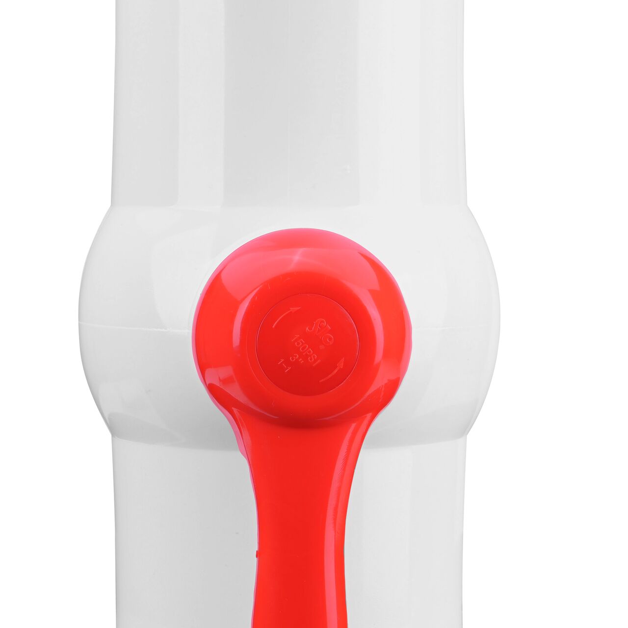 Closeup of the NDS CTS Ball Valve showing that the handle is made of durable PVC material perfect for irrigation or other pressurized system (NDS E1310-40)