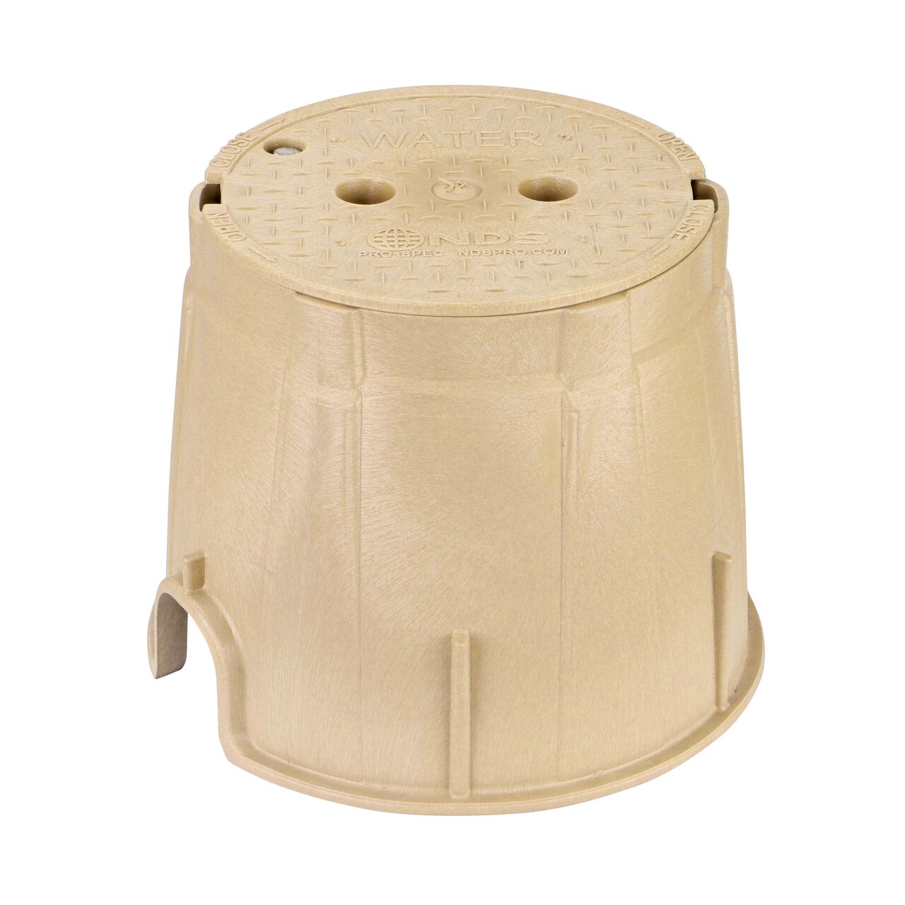 The NDS 10 in. Round Pro-Spec® Series Valve Box, Cover, with Bolt is a 10 in. high Sand Box and Sand Cover with Water markings on the lid (NDS 312BCBWSAND) protect underground irrigation and sprinkler system components and keep them out of sight