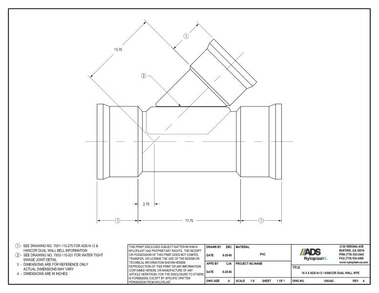 10 x 8 N-12 Dual Wall Wye Nyloplast Detail