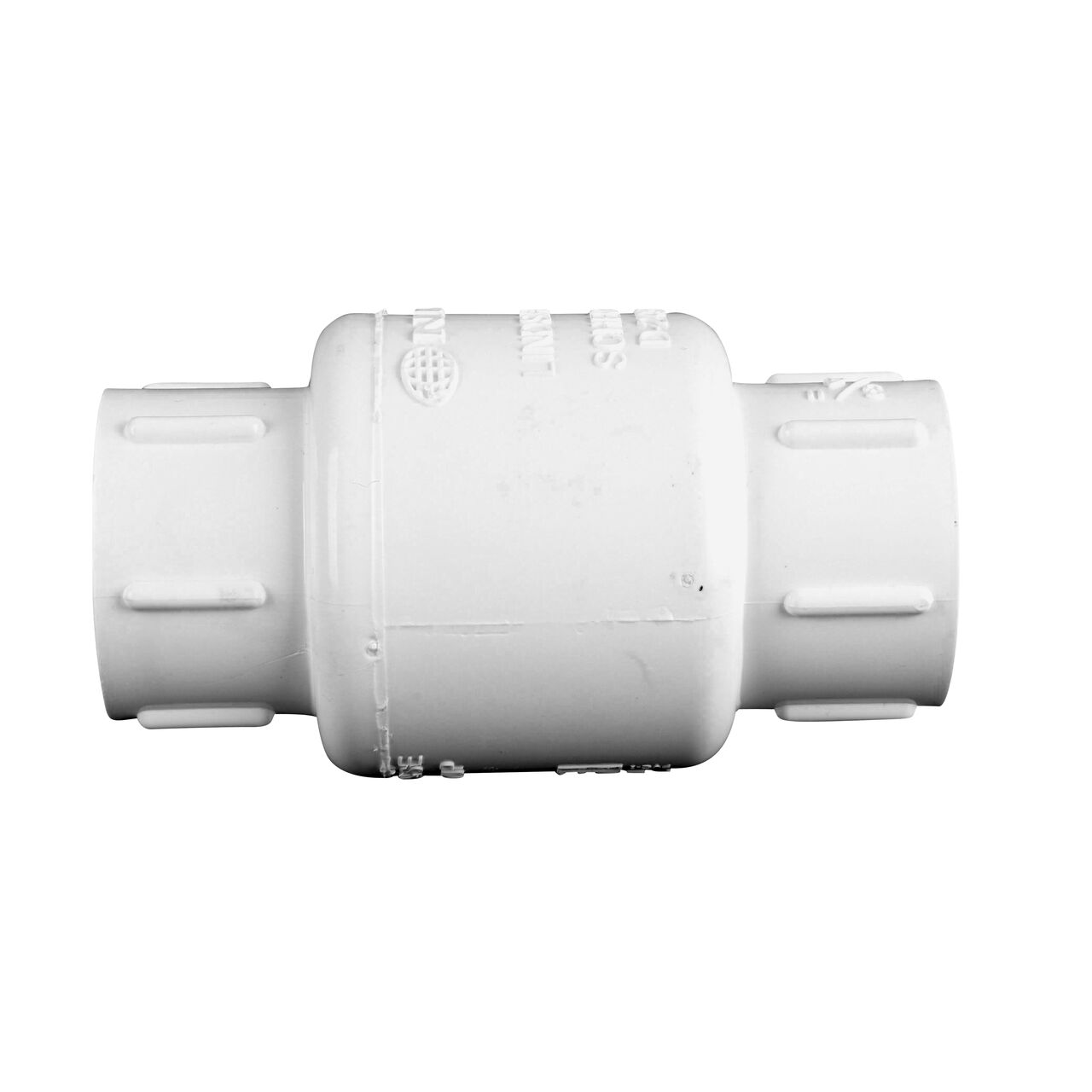 Side to side view of the NDS White 1/2 in. slip end by slip end PVC Swing Check Valve (NDS 1520-05)