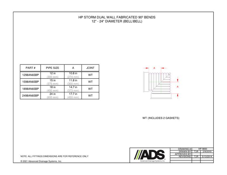 90º Bends 12"-24" HP Storm - Bell/Bell (HP Storm Bends Fittings Manual)