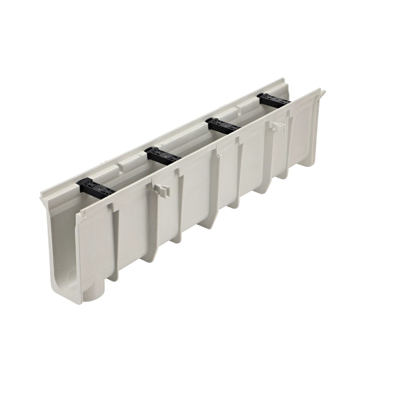 NDS Dura Slope Channel Drain, 11.39 in. to 11.72 in. Deep, with tongue joints facing camera (NDS DS-113)