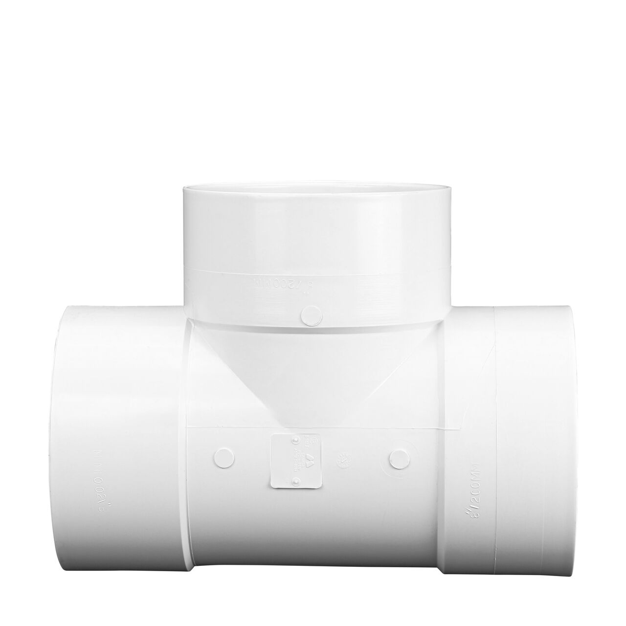The NDS S&D Tee, connects 8 in. Sewer and Drain pipes, Hub X Hub X Hub connection (NDS 8P01) shown here on it's side showing all connection points and how it can add to your drainage project